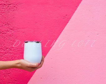 Wine Glass Mockup-Stemless Wine Tumbler-Stock Photo Download-Color Background- Image-Inset your design-Modeled