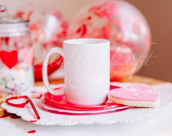 15oz Mug Mockup - Valentines Day Stock Image - Lifestyle Product Photography - Party Mug Mockup - Digital Download