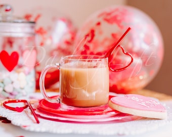 Valentines Day Mockup - Glass Mug - Coffee Mug Mockup - Add Your Design - Bachelorette Mug Mockup - Instant Download Image