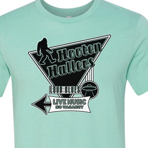 The Hooten Hallers NEW neon sign design on Bella Canvas Heather Mint Unisex Tee. image 1