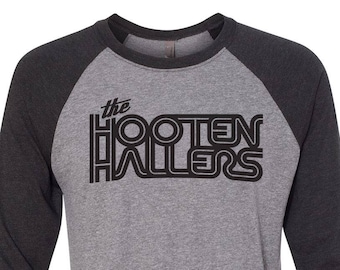 The Hooten Hallers Vintage Look Baseball T-shirt in Heather Grey with black 3/4 length sleeves. Super Soft Next Level Shirt with Black Print