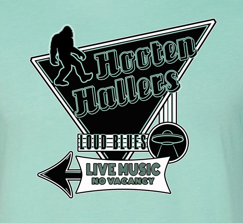 The Hooten Hallers NEW neon sign design on Bella Canvas Heather Mint Unisex Tee. image 2