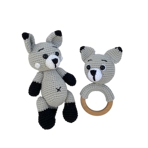 Amigurumi Crochet Animal Toy and Rattle Set Fox , Organic Baby Toys, Handmade Rattle and Toddler Toy, Newborn Baby Gift, Baby Shower
