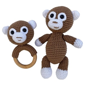 Amigurumi Crochet Animal Toy and Rattle Set , Organic Baby Toys, Amigurumi Toy, Handmade Rattle Baby Toy, Newborn Baby Gift, New Baby Gift