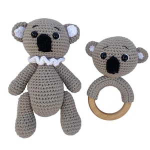 Amigurumi Crochet Animal Toy and Rattle Set Koala , Organic Baby Toys, Amigurumi Toy, Handmade Rattle and Toddler Toy, Newborn Gift,