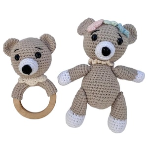 Crochet Animal Toy and Rattle, Organic Baby Toys Bear , Amigurumi Toy, Handmade Rattle and Toddler, Newborn Baby Gift, Baby Gift Baby Shower