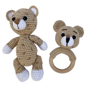 Amigurumi Crochet Animal Toy and Rattle Set Lion , Organic Baby Toys, Handmade Rattle and Toddler Toy, Newborn Baby Gift, Baby Shower Set