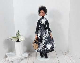 Beautiful Handmade African American Seventeen Inch Artist  Collectible Cloth Doll - Elnora