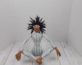 Handmade Beautiful African American Artist Collectible Cloth Yoga Doll Gisselle