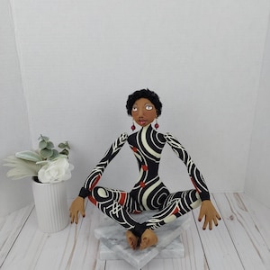 Handmade Beautiful African American Artist Collectible Cloth Yoga Doll - Anthea