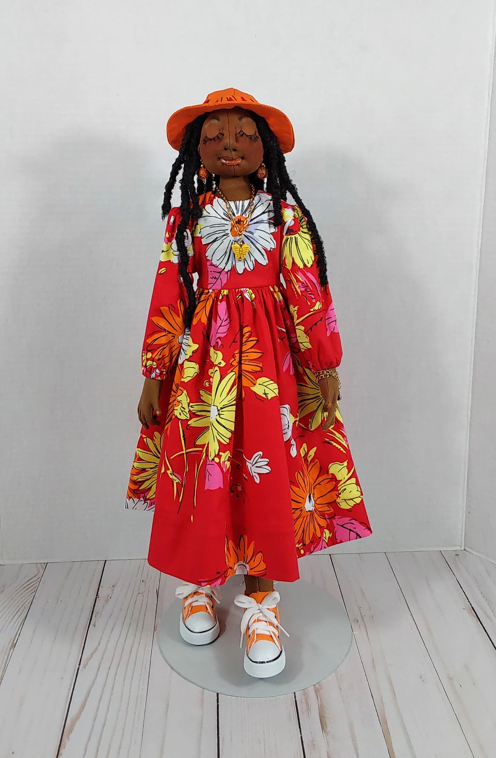 Handcrafted Gorgeous Boudoir Soft Sculpture African American 20" Cloth Collectible Doll - Nan