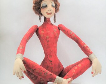 Handmade Artist Collector Cloth Yoga Doll Pauline