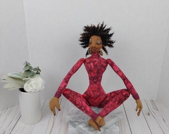 Beautiful African American Meditation Handmade Cloth Yoga Doll - Kameron