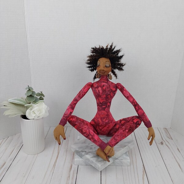 Beautiful African American Meditation Handmade Cloth Yoga Doll - Kameron