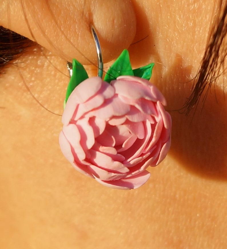 Set with peonies from polymer clay