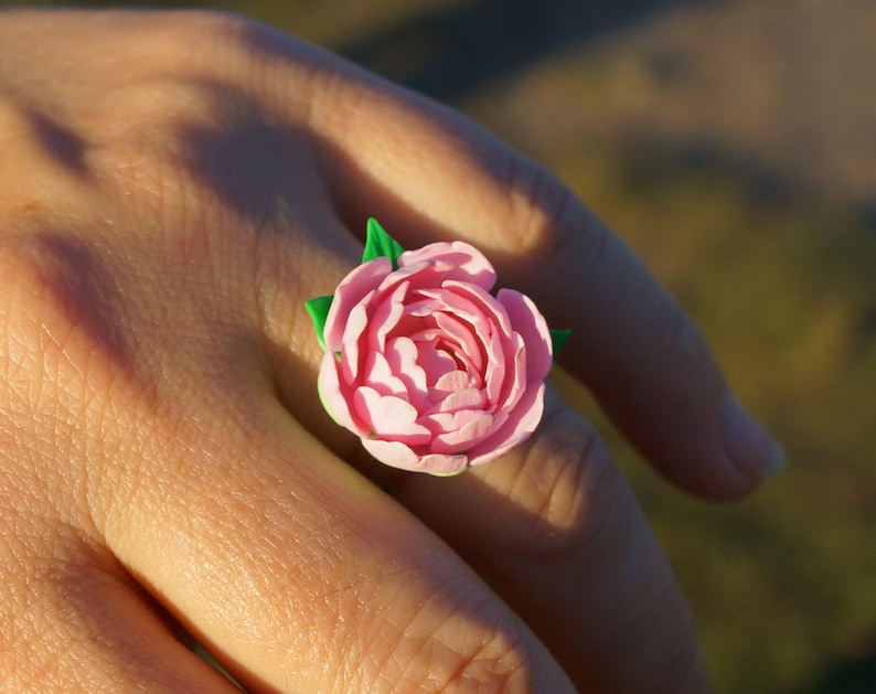 Set with peonies from polymer clay