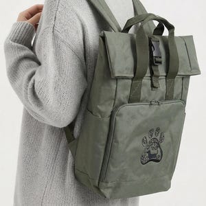 Dachshund Embroidered Roll Top Rucksack: Eco-Friendly Recycled Polyester Backpack