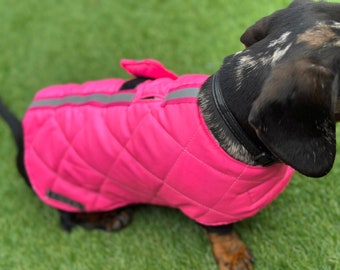 Flo Pink Quilted Dachshund Dog Coat: Waterproof Winter Jacket