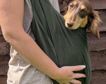 Needlecord Dachshund Dog Sling Carrier: Fleece Lined, Swivel Hook