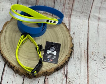 Waterproof Biothane Dog Collar & Lead Set: Black Metal Hardware
