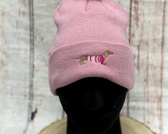 Embroidered Dachshund Beanie: Soft Acrylic Dog Lover Gift