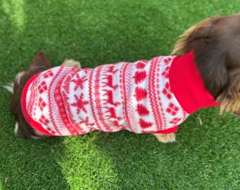 Dachshund Christmas Fleece Jumper: Water Repellent Dog Coat