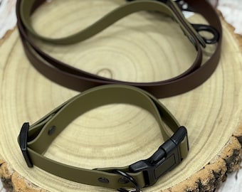 Waterproof Biothane Dog Collar & Lead Set: Black Metal Hardware