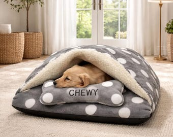 cuddle Fleece memory foam Dog Bed Cave: Dachshund Snuggle bed , Personalised borrowing den