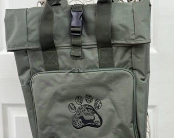 Dachshund Embroidered Roll Top Rucksack: Recycled Polyester Dog Lover Gift