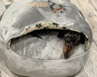 Personalized Dachshund Snuggle Bed Cave: Sherpa Fleece Dog Cuddle Bed