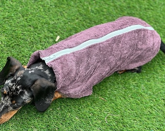 Dachshund Bamboo Drying Robe: Antibacterial Zipped Dog Towel