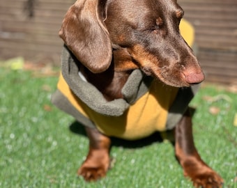 Water Repellent Dachshund Fleece Jumper: Open Neck Dog Coat