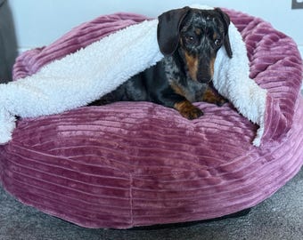 Corduroy Dog Bed Cave: Sherpa Fleece Snuggle Sack, Personalized Option