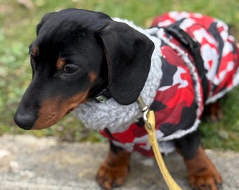Waterproof Quilted Dachshund Coat: Sherpa Fleece Lined Winter Dog Coat