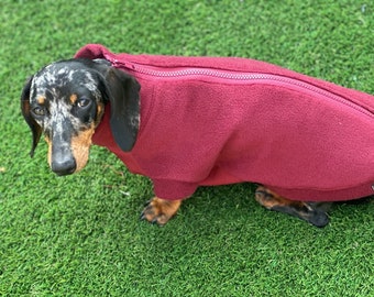 Waterproof Softshell Dachshund Fleece Jumper: Zipped Warm Dog Coat