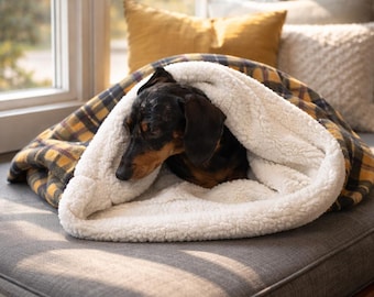 Cornish tartan cuddle Fleece Dog Snuggle Sack: Padded Cuddle Bed
