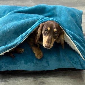 Dachshund Fleece Bed Cave: Small Dog Snuggle Sack, Personalized Sleeping Bag