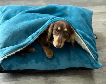 Dachshund Fleece Bed Cave: Small Dog Snuggle Sack, Personalized Sleeping Bag