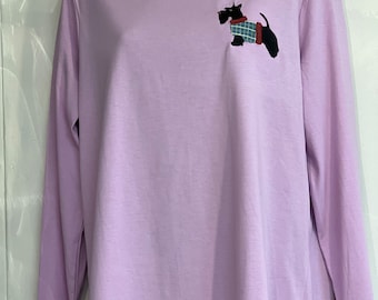Embroidered Scottie Dog Long Sleeve T-Shirt: Dog Lover Gift