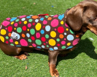 Polka Dot Fleece Dachshund Dog Coat: Water Repellent, Handmade