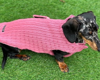 Cable Knit Dachshund Coat: Fleece Lined Dog Jacket