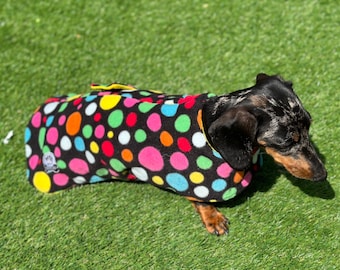 Polka Dot Dachshund Fleece Dog Coat: Double Layered, Breathable, Washable