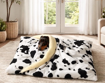 Dog fleece memory foam Bed Cave: Dachshund borrowing bed cave