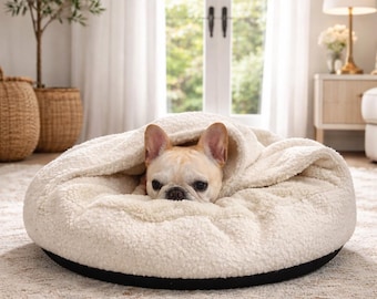 Boucle dog Bed Cave:  Dog Burrow cave  Bed, personalisable dog bed