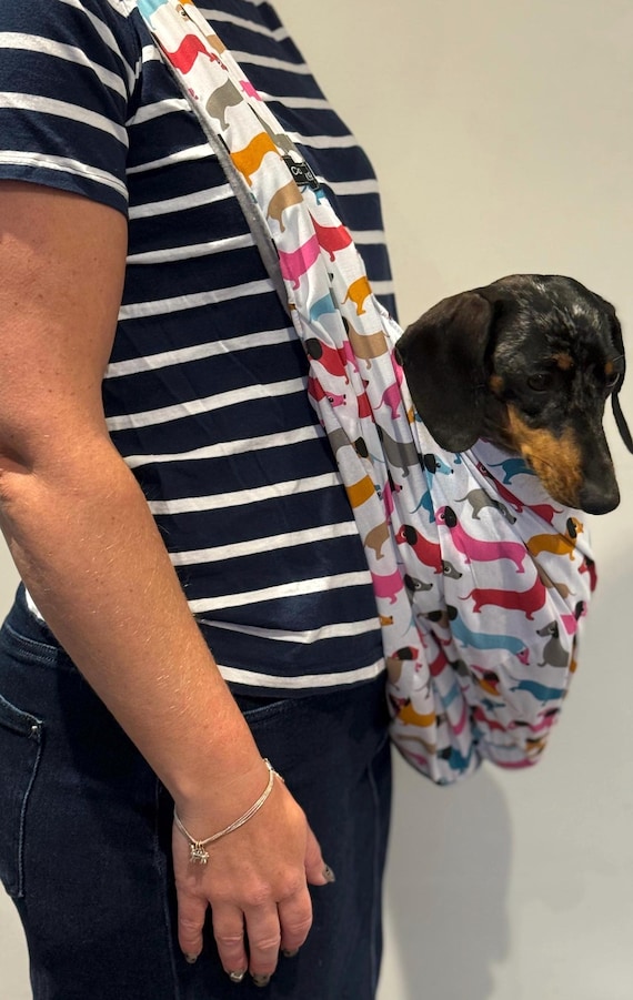 Lightweight Cotton Dachshund Carrier Sling with Breathable Lining, Secure Swivel Hook, Comfortable Weight Distribution