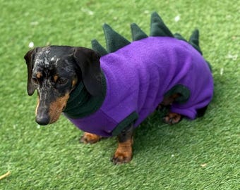 Dachshund Dino Fleece Onesie: Water Repellent Dog Jumpsuit