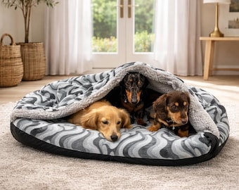 Dachshund cuddle fleece  Bed Cave: small dog snuggle bed