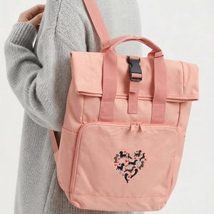 Handgemacht gestickt Hunde Roll Top Rucksack: Recycelter Polyester Rucksack für Wandern und Arbeit