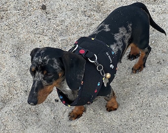 Buy Made-to-order Dachshund Harness: Black Spacer Mesh, Paw Print