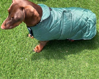 Dachshund Quilted Dog Coat: Water-Resistant Fleece Lined Winter Jacket
